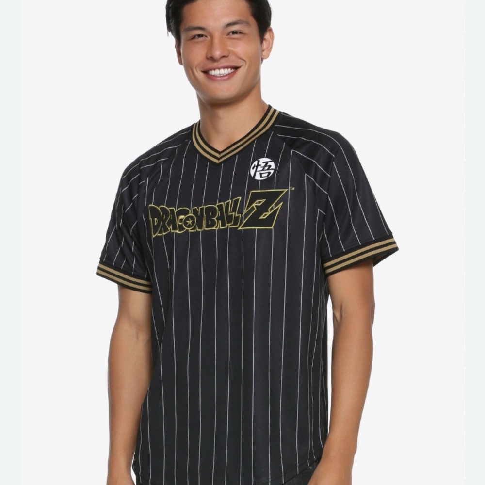 Dragon Ball Z Black White Gold GOKU Jersey Shirt Mens sz Medium